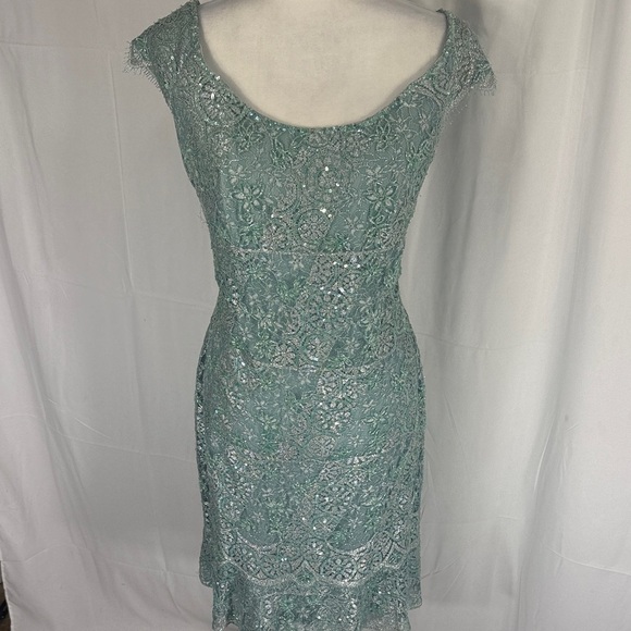 Liancarlo Couture Vintage Teal Silver Lace Overlay Sheath Dress Sz 52 / US 16-18 - Picture 11 of 11